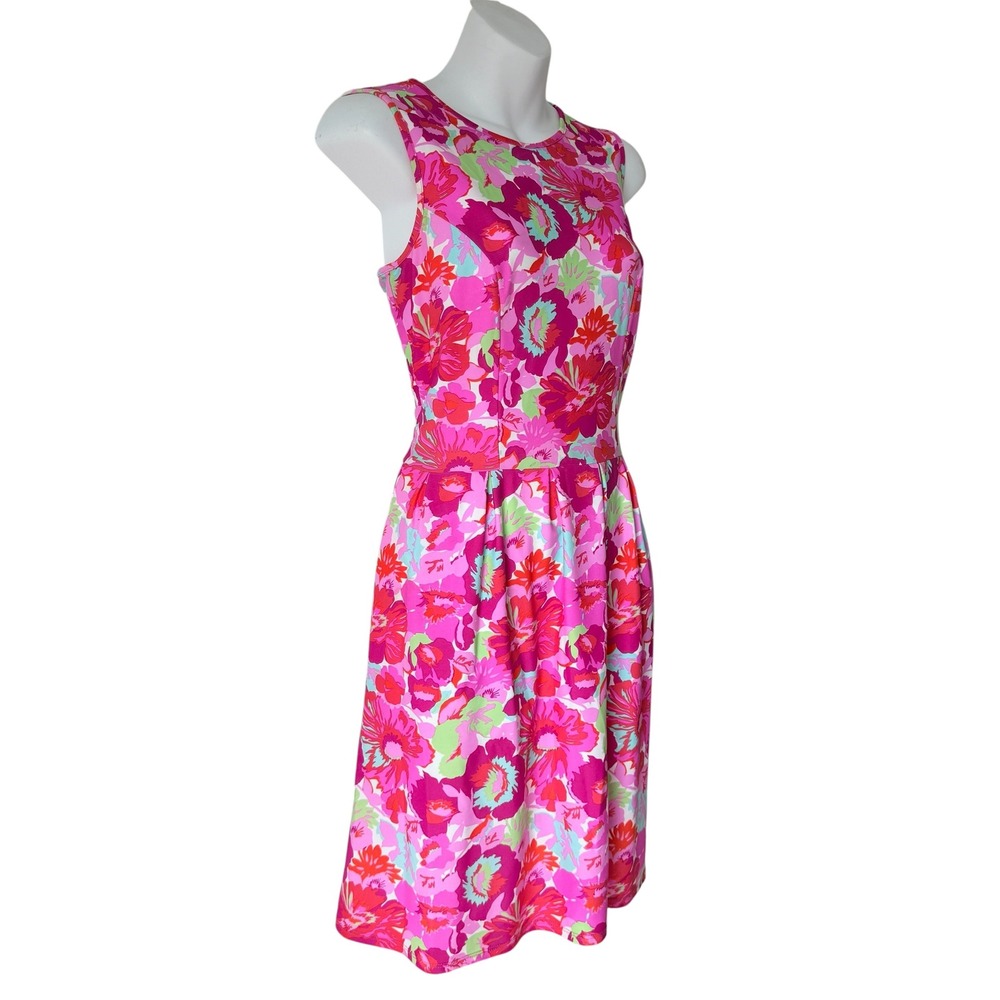 Jude Connally Womens Sleeveless Fit n Flare Dress Medium Pink Floral Resortwear